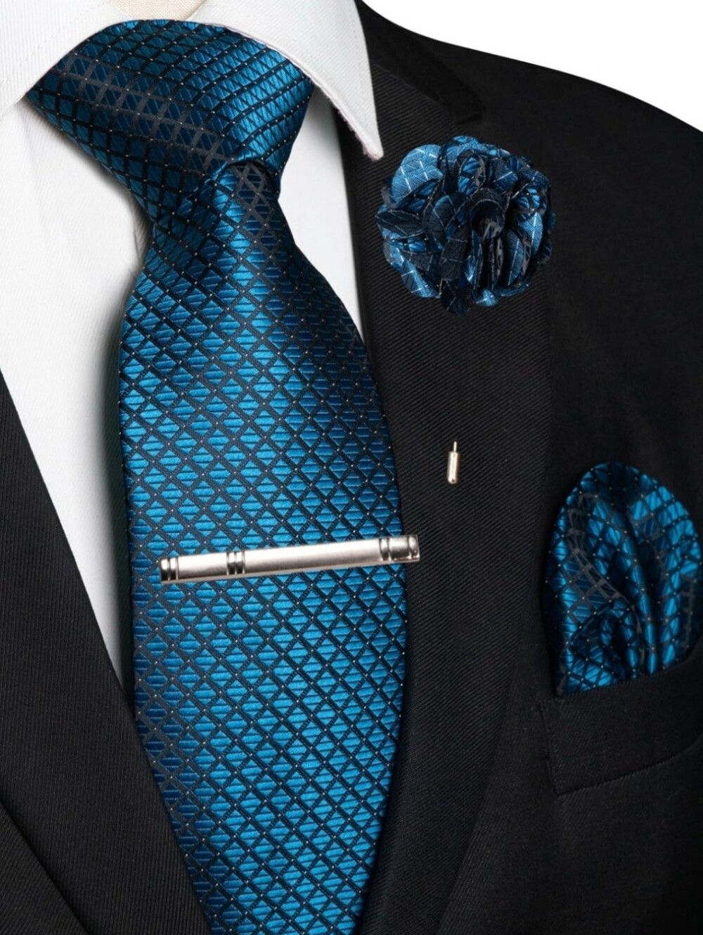 NEW! Peacock Blue Textured Neck-Tie Set